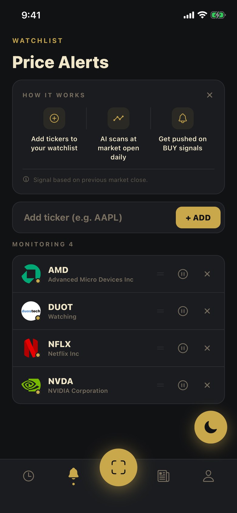 The StockBuddy AI watchlist: AMD, DUOT, NFLX and NVDA being monitored for buy signals